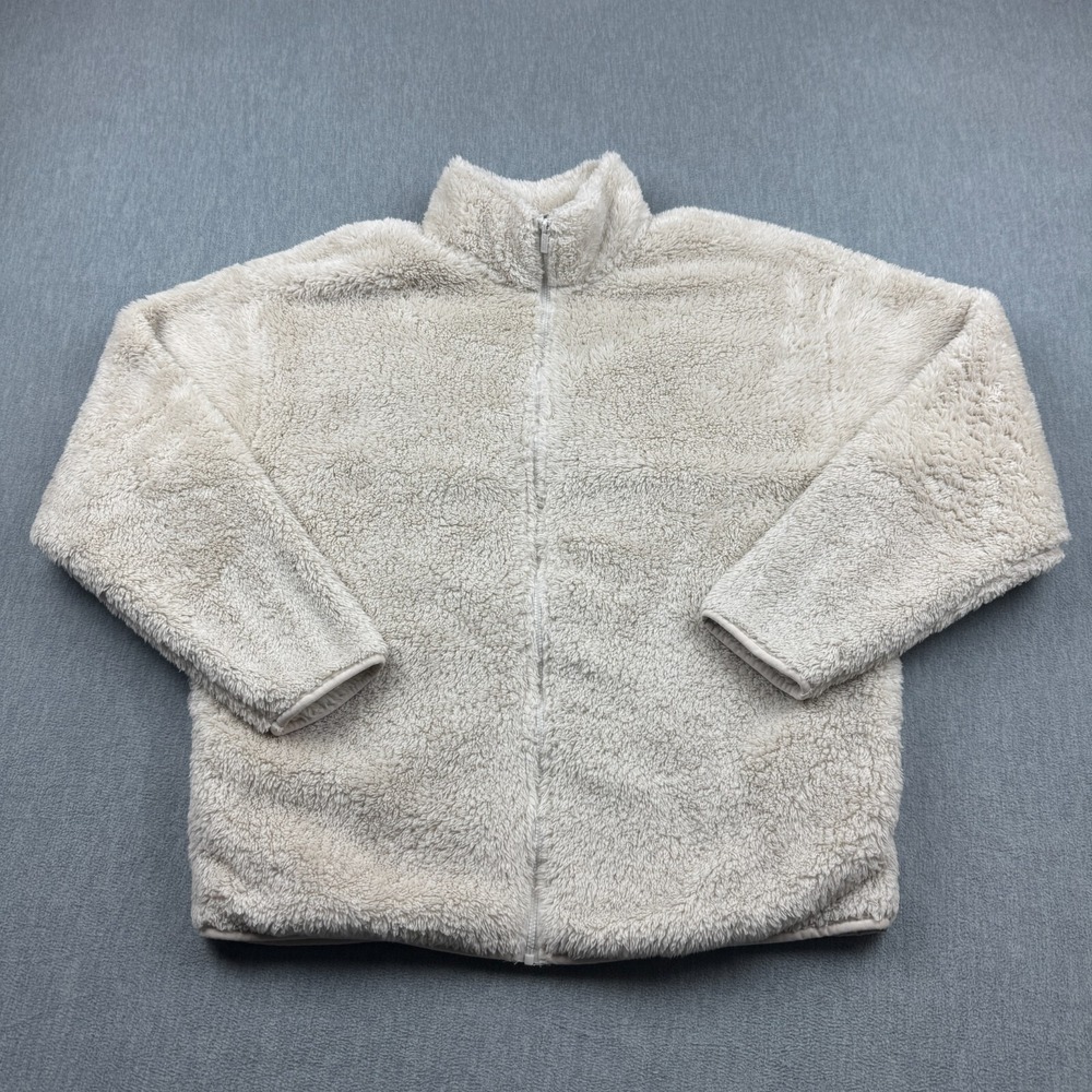 Pink Victoria's Secret Jacket Women Medium Beige Fuzzy Fluffy Full Zip Mock Neck